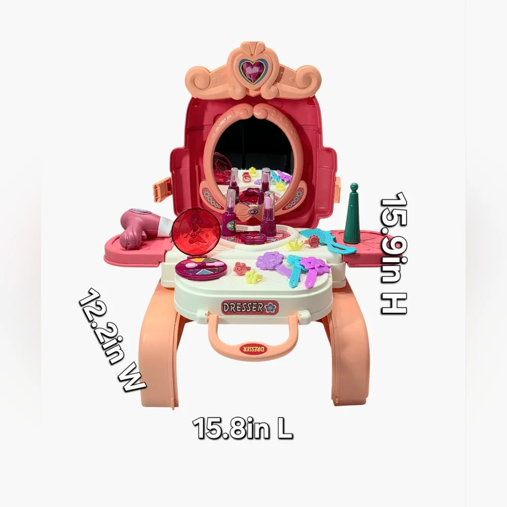 3-in-1 Kids Dresser Backpack Vanity Playset & Toddler Pretend Makeup Kit